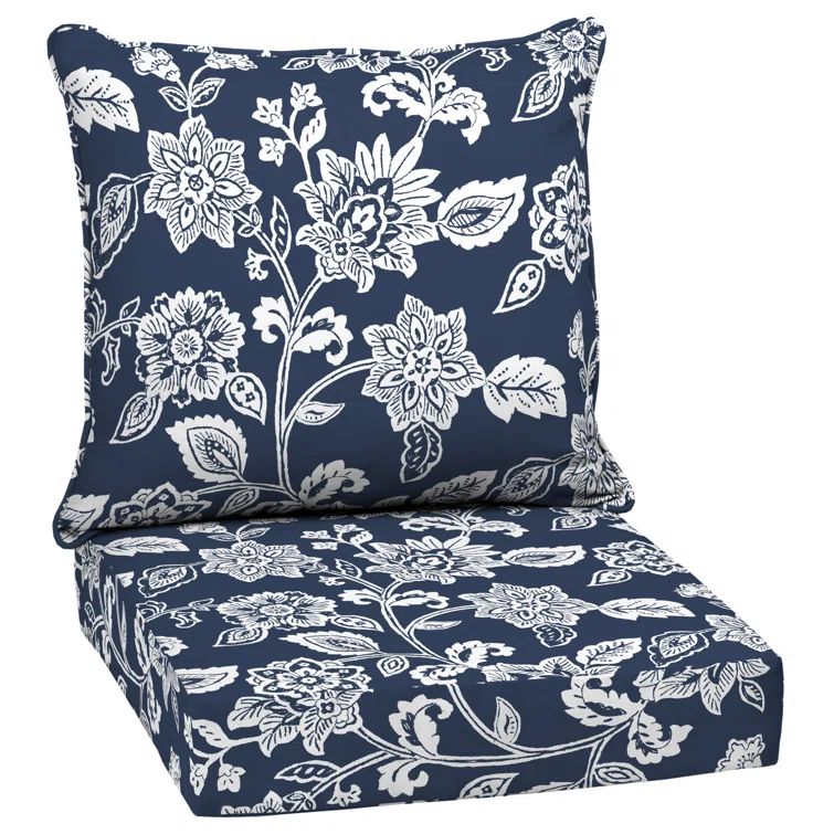 Clark Blue and White Floral Outdoor Chair Cushion Set