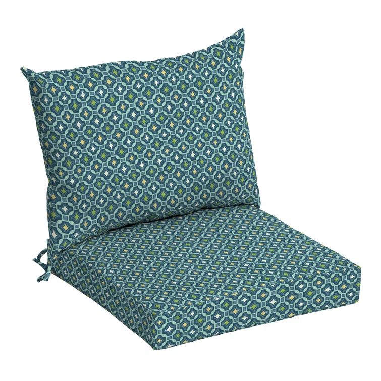 Alana Tile Deep Green Geometric Outdoor Dining Chair Cushion Set