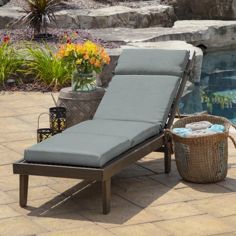 Stone Gray Polyester Outdoor Chaise Lounge Cushion