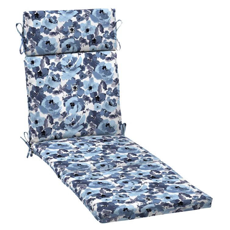 Blue Garden Floral Polyester Outdoor Chaise Lounge Cushion