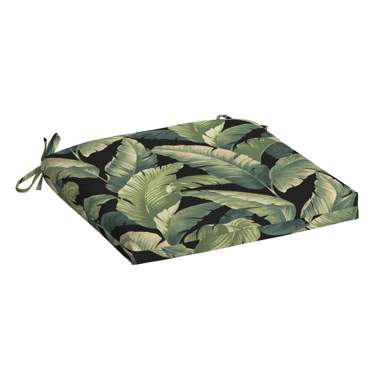 Green Floral Motif Moisture-Proof Outdoor Chair Cushion