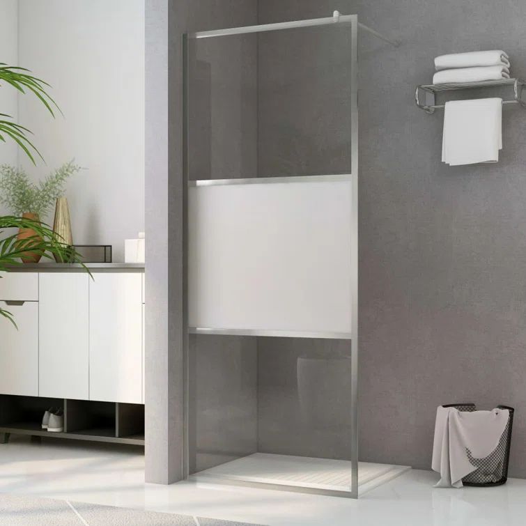 Modern Half Frosted ESG Glass Walk-In Shower Wall with Aluminum Frame