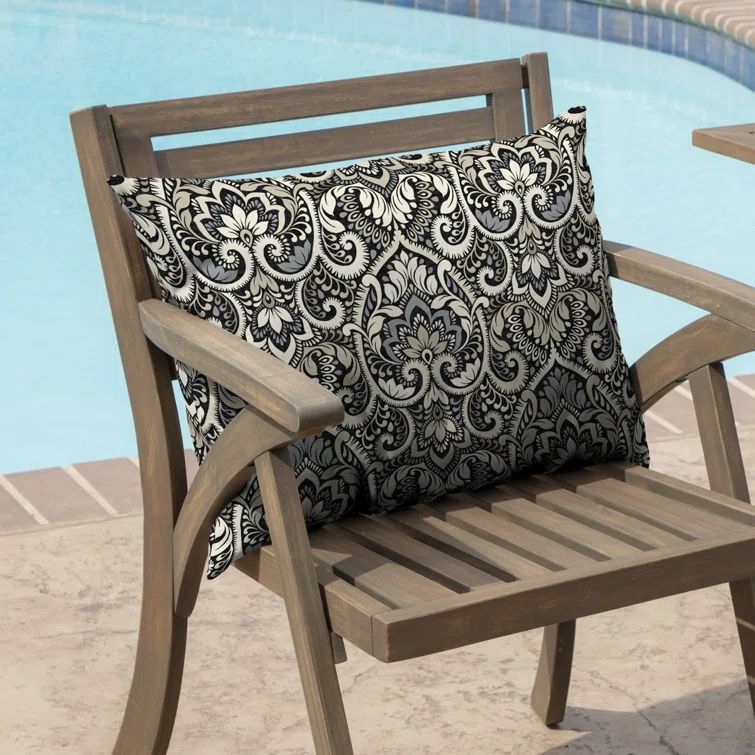 Black and Gray Polyester Outdoor Rectangular Pillow