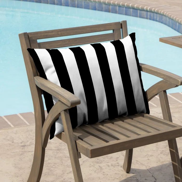 Luxury Black Cabana Stripe 25'' Square Outdoor Lumbar Pillow