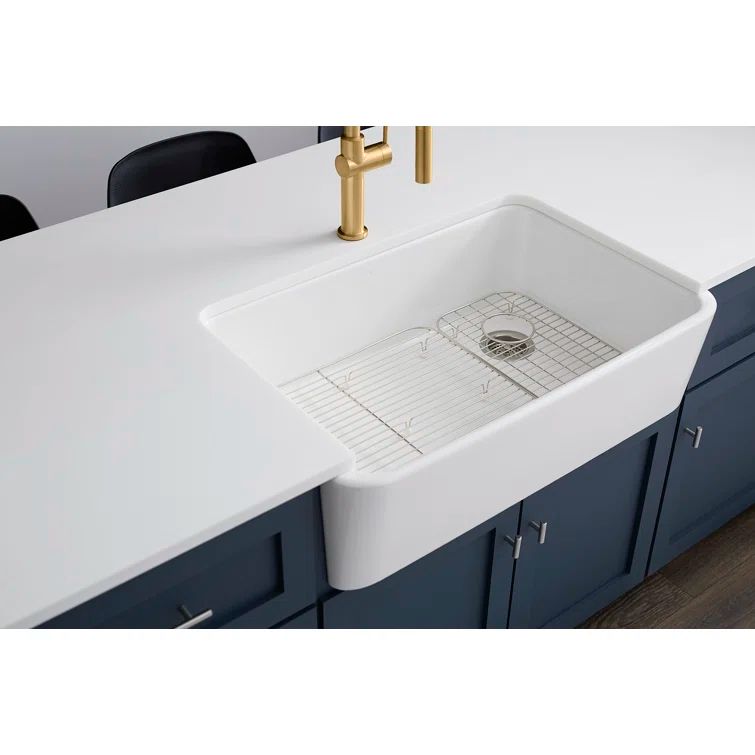 Farmhouse Elegance 34" White Cast Iron Single-Bowl Kitchen Sink
