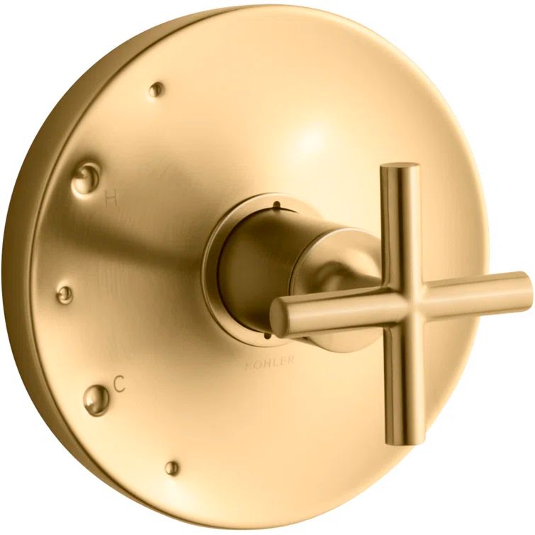 Vibrant Brushed Moderne Brass Cross Handle Wall-Mounted Valve Trim