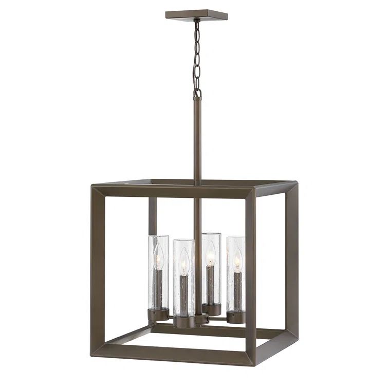 Rhodes Warm Bronze 4-Light LED Outdoor Chandelier with Clear Seedy Glass