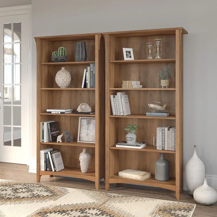 Adjustable Reclaimed Pine Wood 5-Shelf Bookcase with Tapered Legs