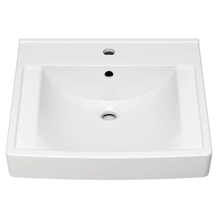 White Ceramic Wall-Mounted Rectangular Bathroom Sink