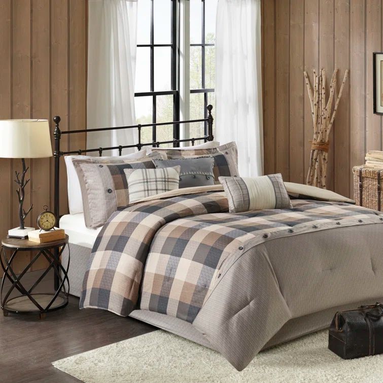 California King Neutral Herringbone 7-Piece Comforter Set