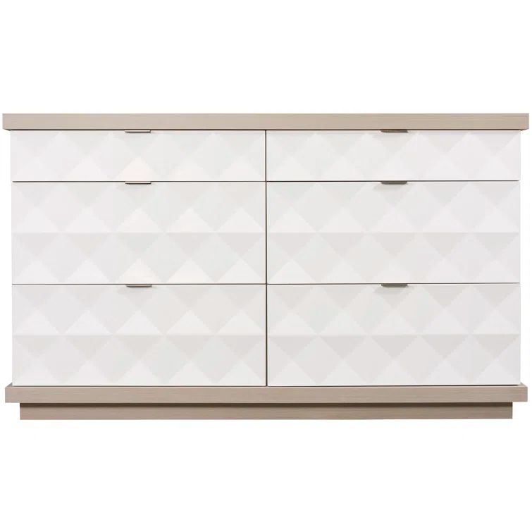 Transitional Axiom 6-Drawer Dresser in White and Gray with Artistic Flair