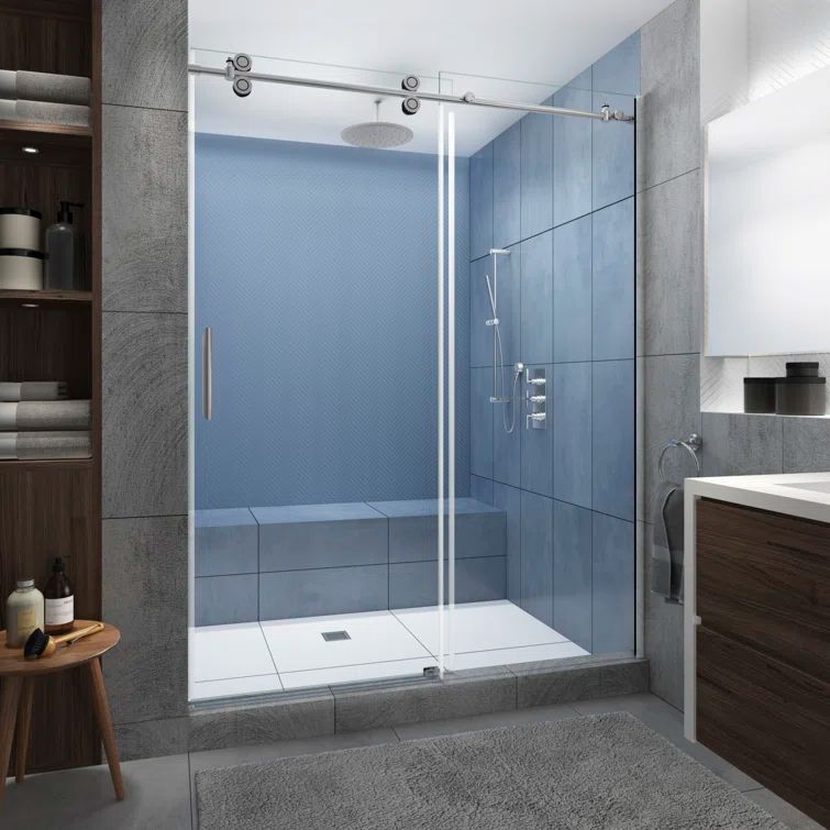 Langham XL Polished Chrome Frameless Sliding Shower Door with Clear Glass