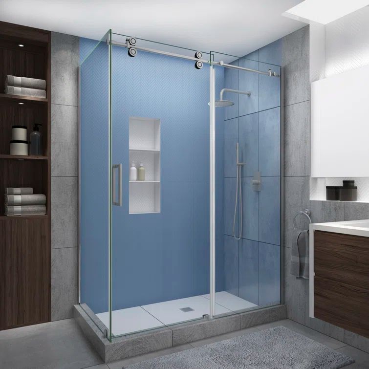 Langham XL Frameless Stainless Steel Sliding Shower Enclosure with Clear Glass