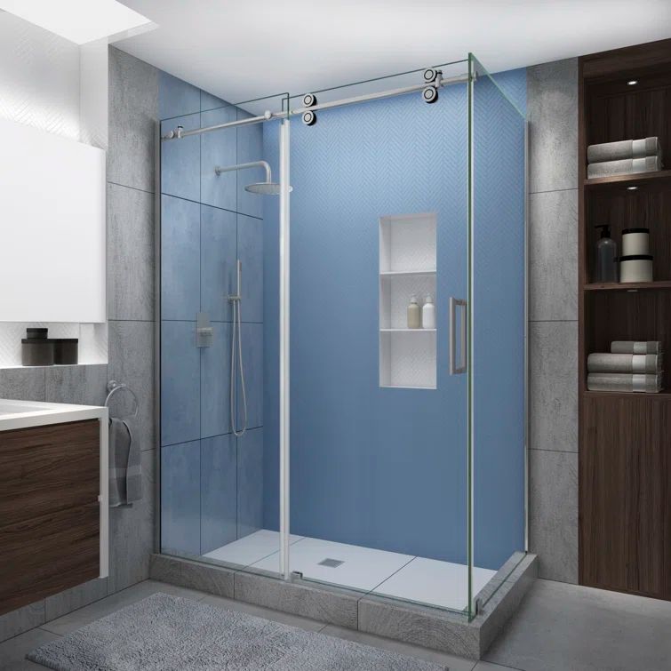 Langham XL 80" High Stainless Steel Frameless Sliding Shower Enclosure