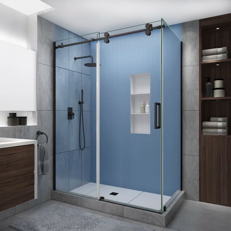 Langham XL Bronze Frameless Sliding Shower Enclosure with Clear Glass