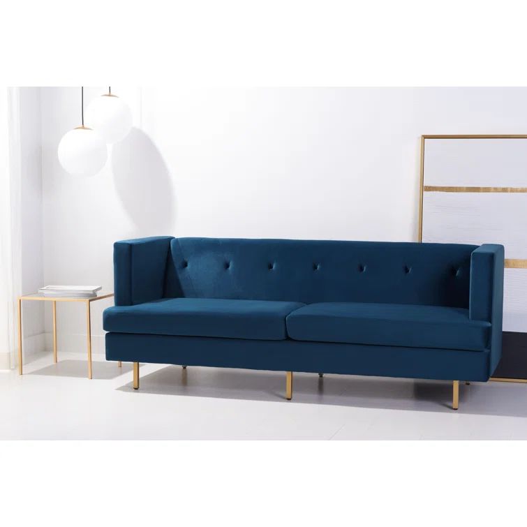 Navy Velvet Tufted Sofa with Gold Legs