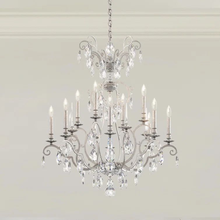 Antique Silver 12-Light Bronze Candle Chandelier