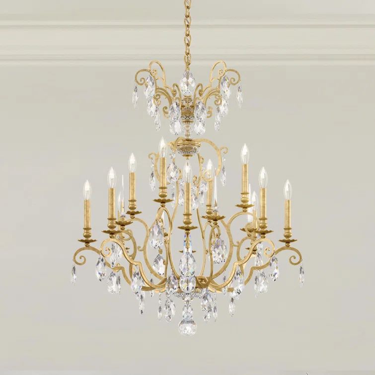 Heirloom Gold 12-Light Crystal Chandelier with Bohemian Spikes
