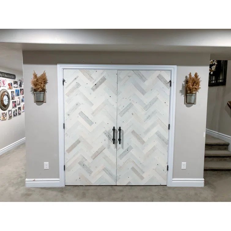 Coastal White Reclaimed Wood Herringbone Wall Planks