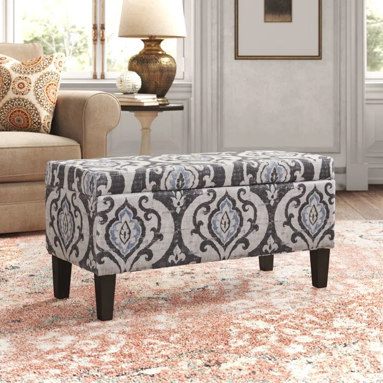 Drake Slate Blue Large Rectangle Storage Bench with Wood Legs