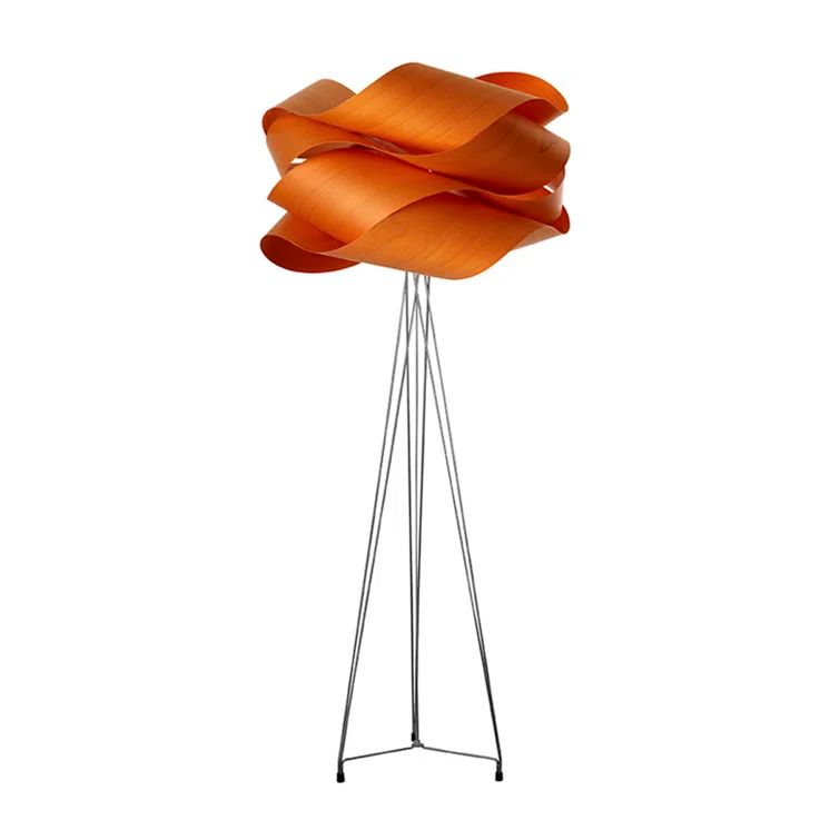 Orange Wood Veneer Tripod Floor Lamp