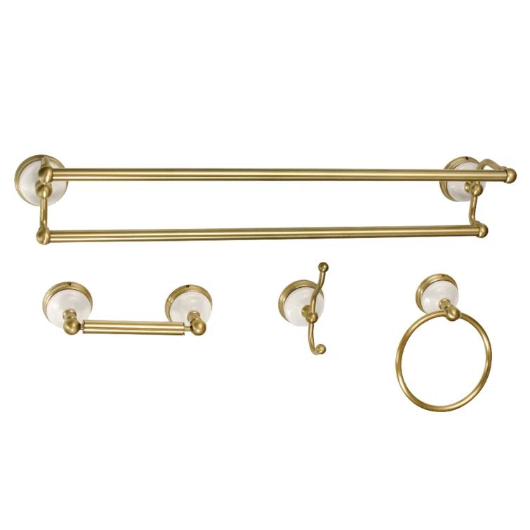Victorian Brushed Brass Bathroom Hardware Set with Dual Towel Bar
