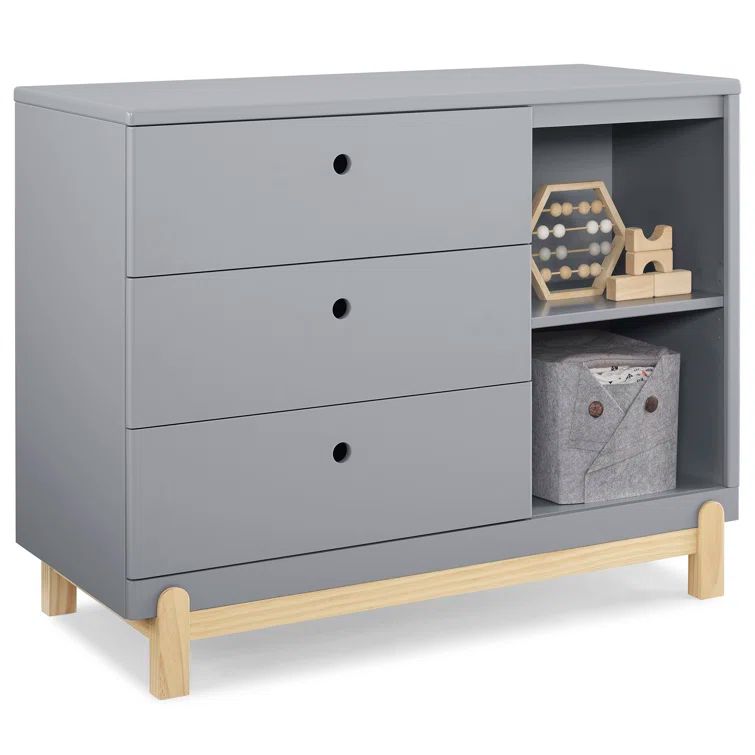 Delta Poppy Grey/Natural 3-Drawer Dresser with Open Cubbies