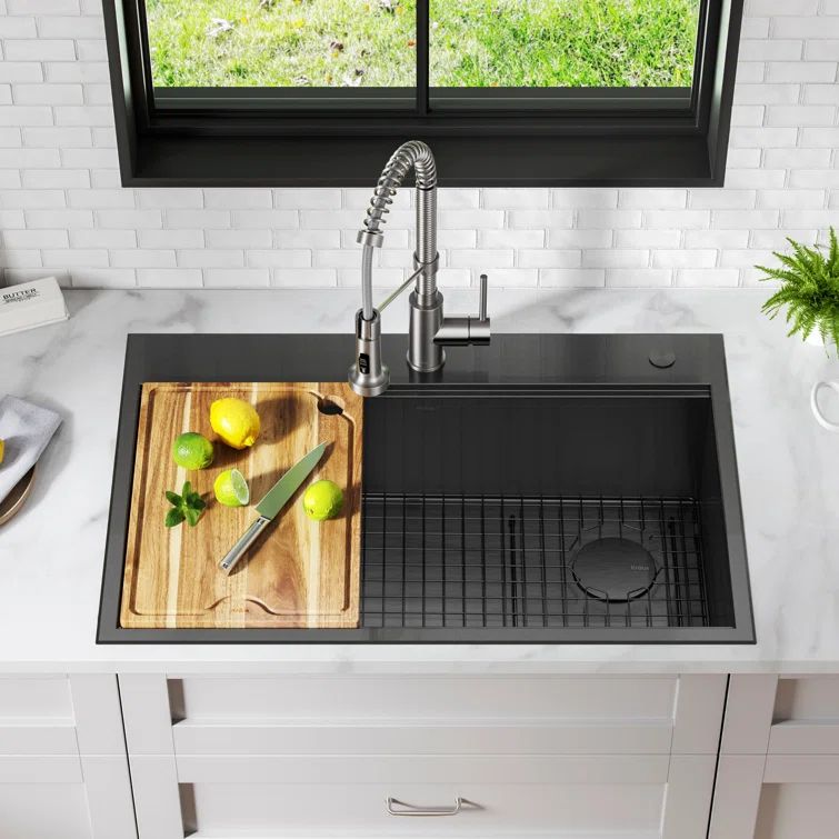Kore 33" Black Stainless Steel Drop-In Single Bowl Kitchen Sink