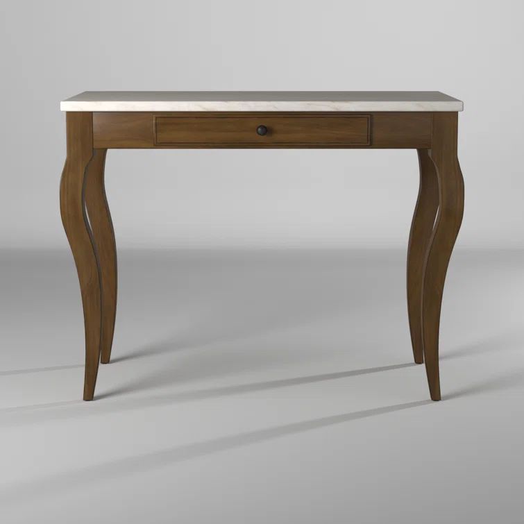 Melony French-Inspired White Wood Desk with Marble Top and Storage Drawer
