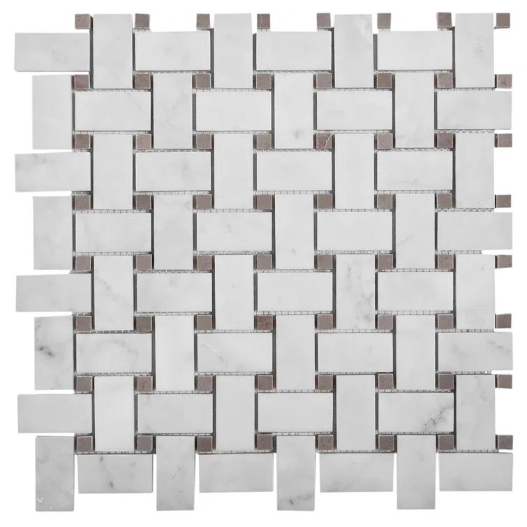 12" x 12" White Beige Marble Basketweave Mosaic Tile