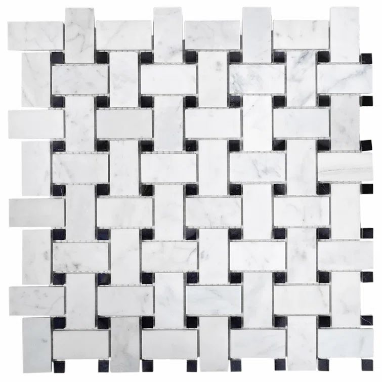 12" x 12" White Black Marble Basketweave Mosaic Tile