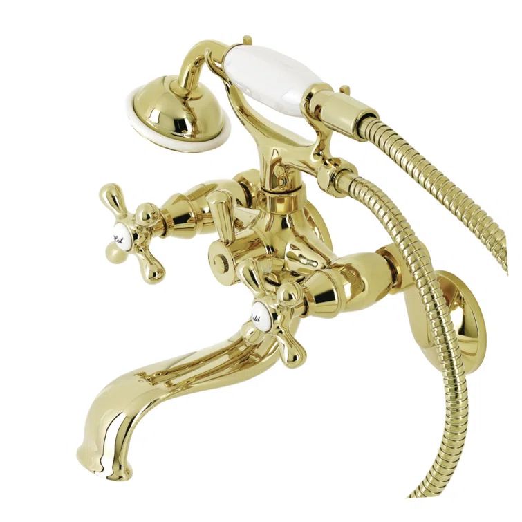 Polished Brass Wall Mount Clawfoot Tub Faucet with Hand Shower
