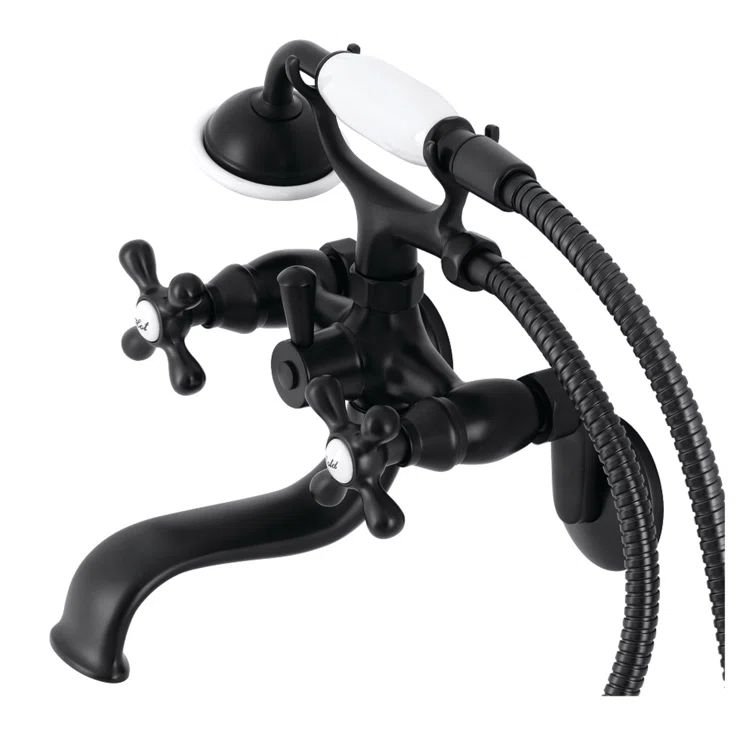Matte Black Brass Wall Mounted Tub Faucet with Hand Shower