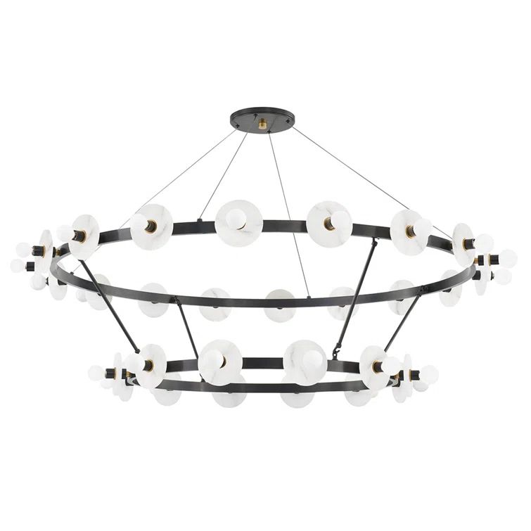 Aged Bronze 30-Light Crystal LED Chandelier with Alabaster Shades
