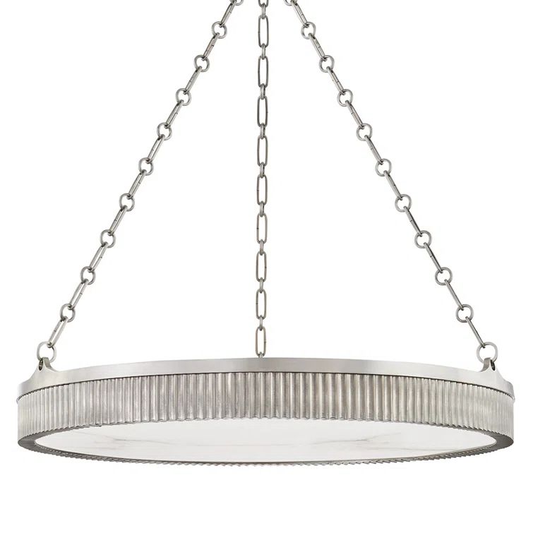 Transitional 8-Light Antique Nickel Drum Pendant with Spanish Alabaster Shade