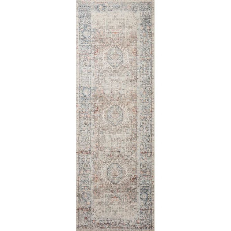 Chris Loves Julia Blue and Natural Rectangular Runner Rug