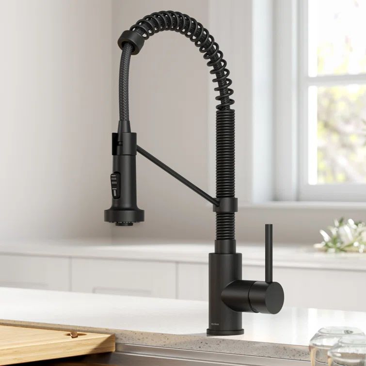Matte Black Commercial Style Pull-Down Kitchen Faucet with Spray