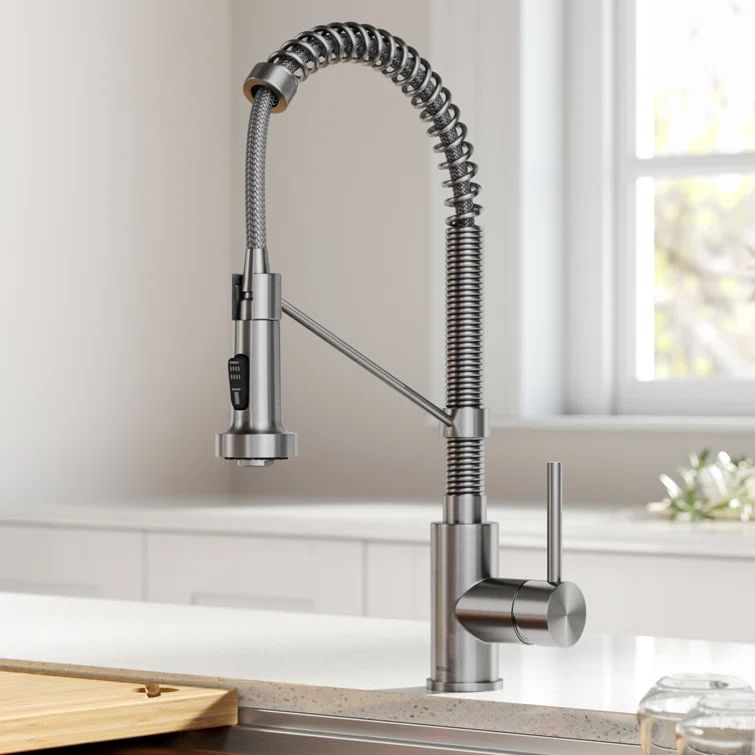 18-Inch Stainless Steel Pull-Down Kitchen Faucet with Soap Dispenser