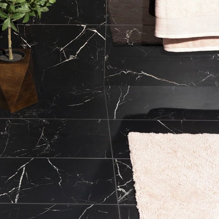 Grace Matte Black 12" x 24" Porcelain Marble-Look Tile