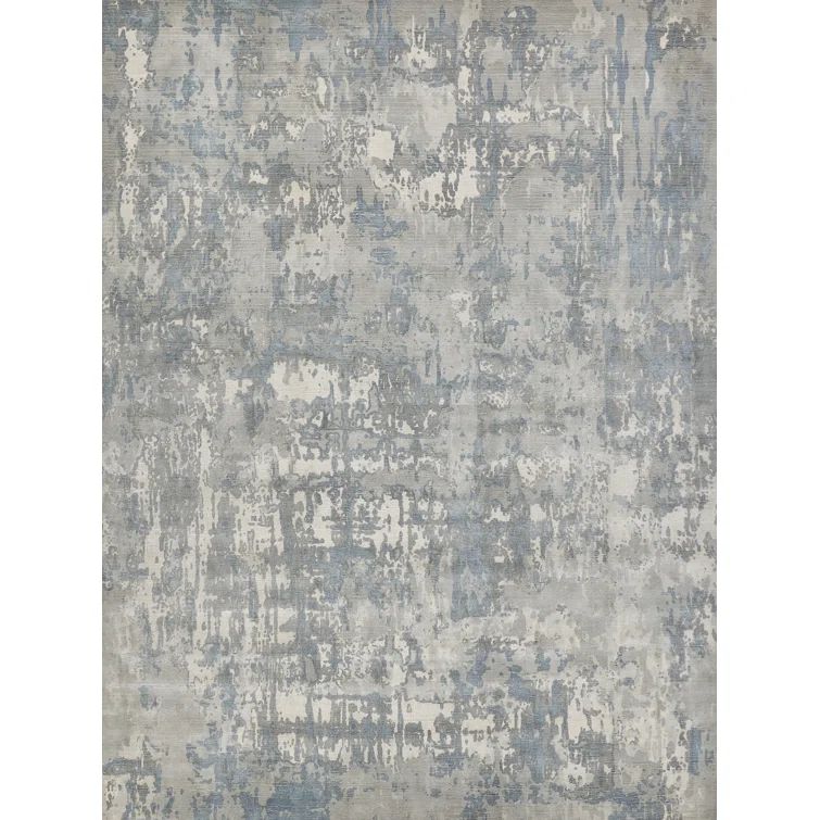 Handmade Blue and Gray Abstract Wool and Viscose Rug