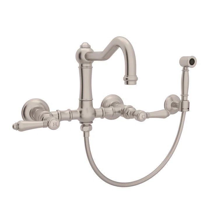 Polished Nickel Wall Mounted Kitchen Faucet with Lever Handles