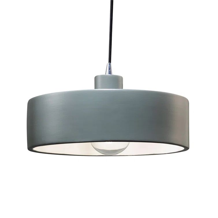 Matte Black Ceramic Drum Pendant Light with Chrome Accents