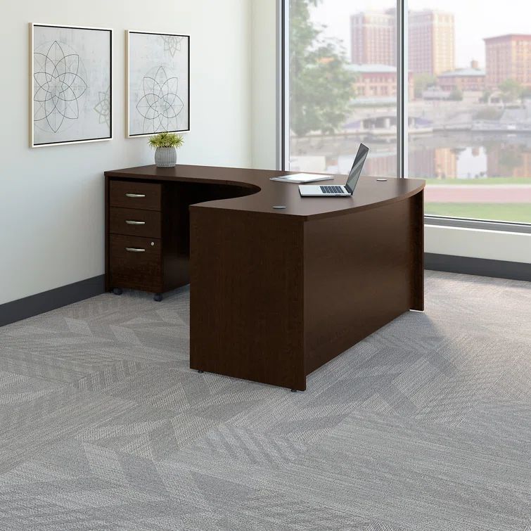 Mocha Cherry Thermally Fused Laminate L-Shaped Desk with Mobile File Cabinet