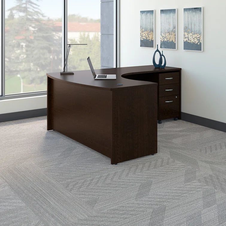 Mocha Cherry L-Shaped Desk with Mobile File Cabinet
