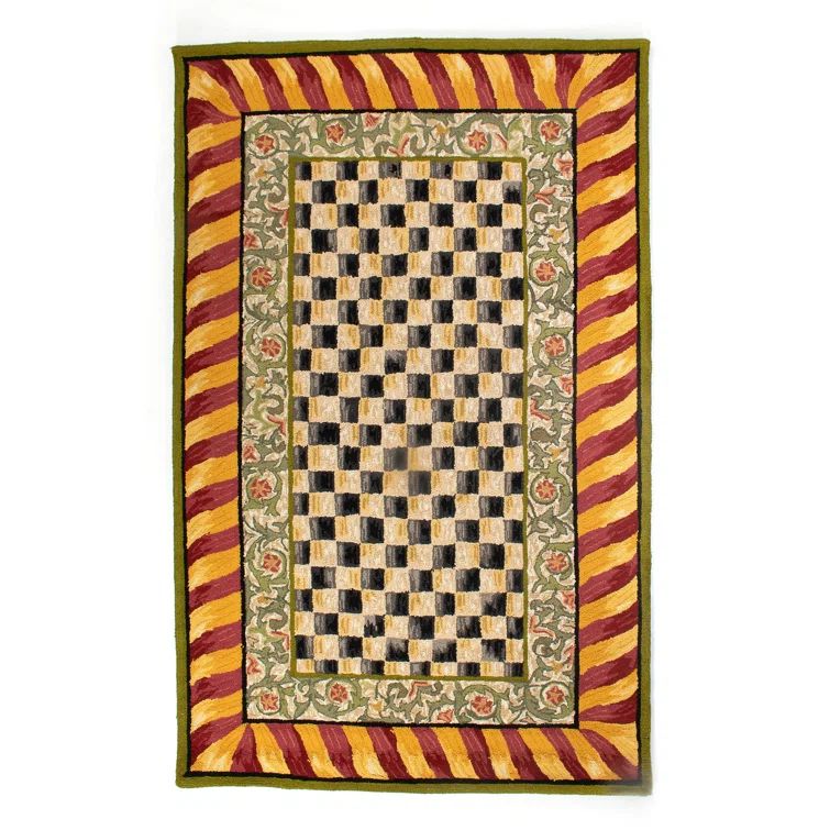 Handmade Red Floral Wool Rectangular Rug with Non-slip Backing