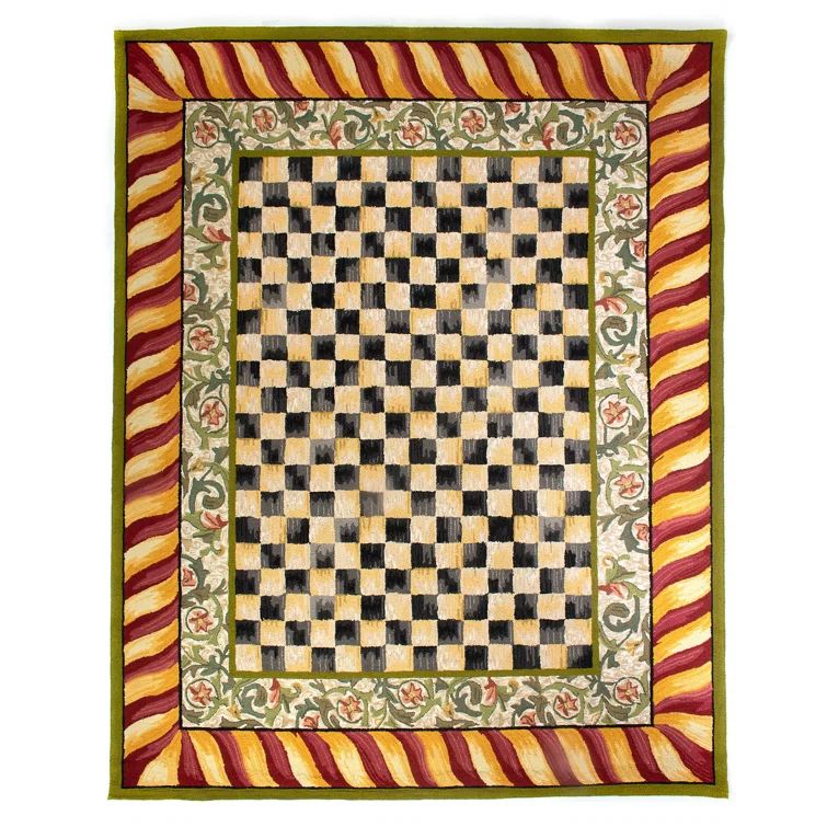 Handmade Red and Gold Wool Checkered 8' x 10' Rug