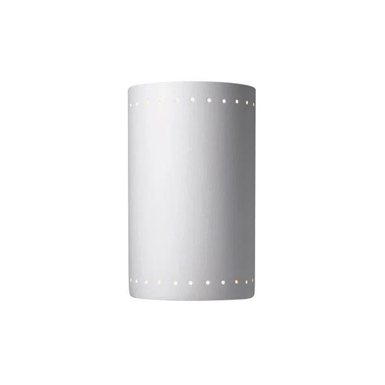 Ceramic Perforated Cylinder White Outdoor Wall Sconce - Dimmable