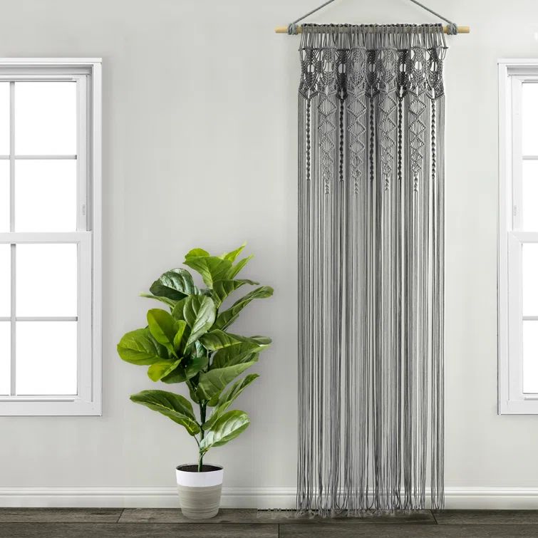 Hand-Knotted Bohemian Gray Cotton Macrame Curtain Panel - 84"x40"
