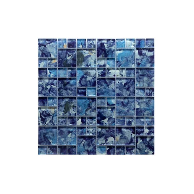 Pacific Blue Hand-Painted Glass Mosaic Tile, 12x12