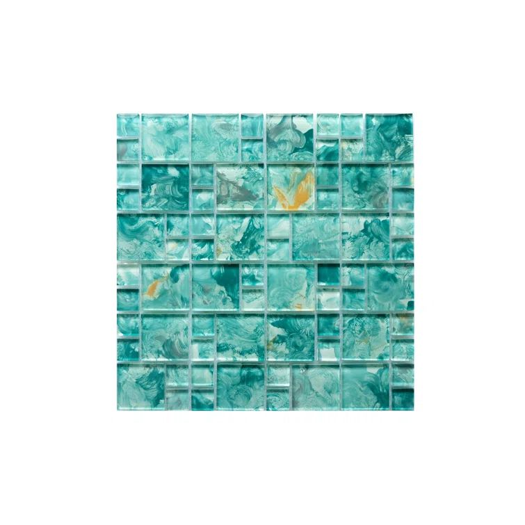 Caribbean Teal Hand-Painted Glass Mosaic Tile